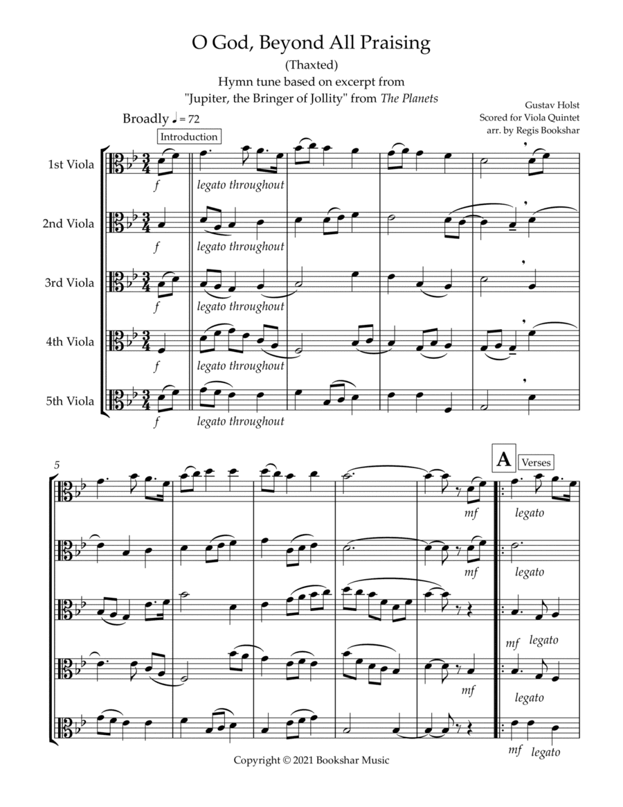O God, Beyond All Praising (Thaxted) (Bb) (Viola Quintet) (arr. Regis Bookshar)