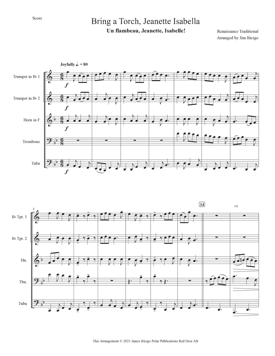 Bring A Torch, Jeanette Isabella (arr. Jim Bicigo)
