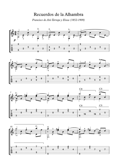 Recuerdos de la Alhambra no tremolo version (arr. PianoSheetNow)