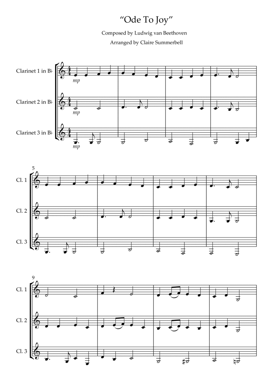 Ode To Joy - Easy Clarinet Trio (arr. Claire Summerbell)