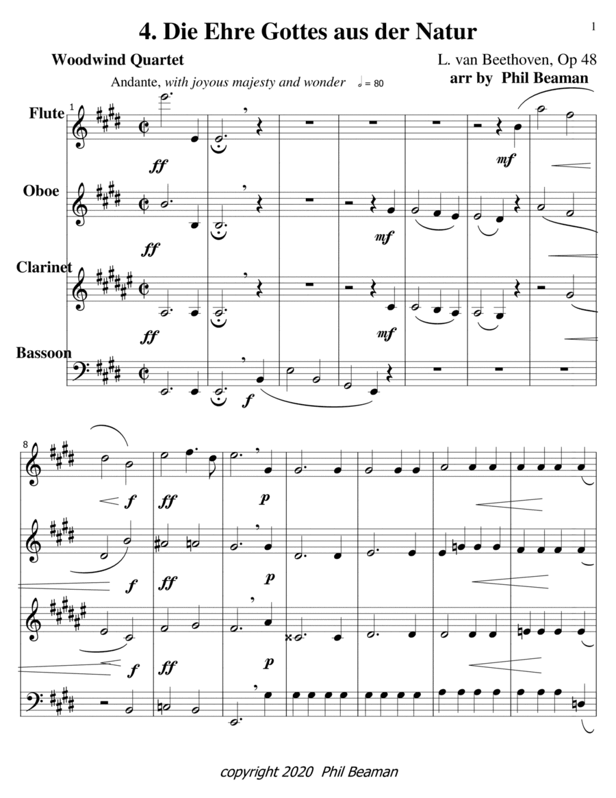 Die Ehre Gottes aus der Natur-Beethoven-woodwind quartet (arr. Phil Beaman)