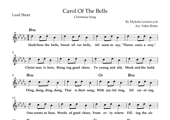 Carol Of The Bells (Christmas Song) Lead Sheet in Db/Bbm (arr. Fabio Britto)