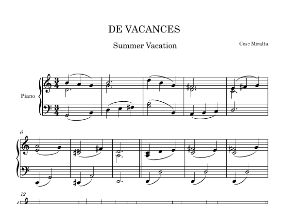 DE VACANCES Pno Solo