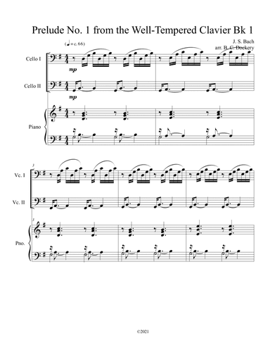 Prelude No.1 from The Well-Tempered Clavier Book 1 BWV 846 (Cello Duet) with optional piano accompan (arr. B. C. Dockery)