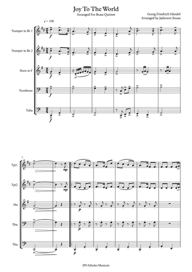Joy to the World - Brass Quintet ( Key of C Major ) (arr. Jaderson Sousa)