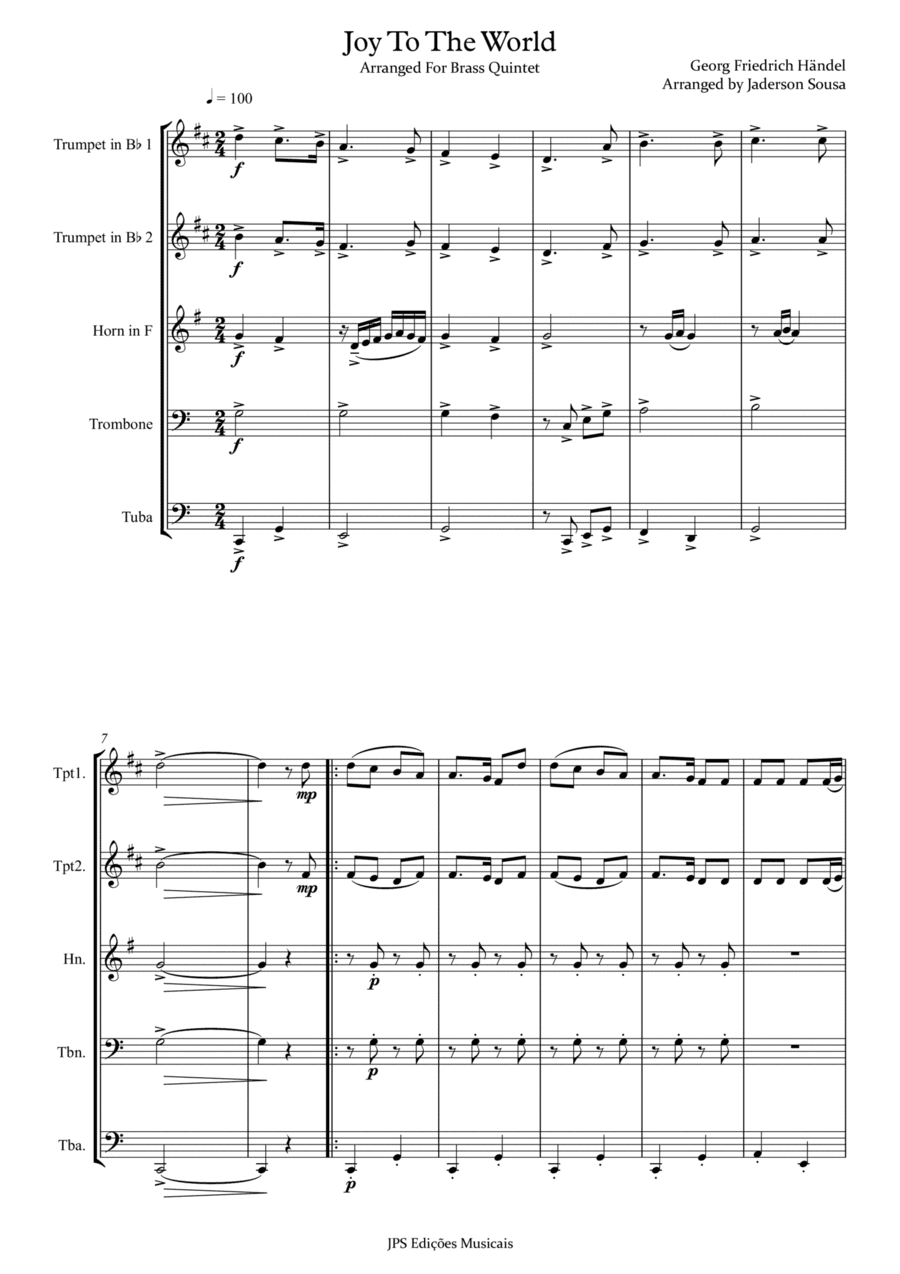 Joy to the World - Brass Quintet ( Key of C Major ) (arr. Jaderson Sousa)