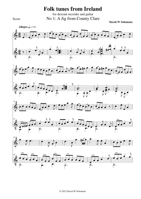 Folk tunes from Ireland No 1 Jigg from County Clare (arr. David Warin Solomons)