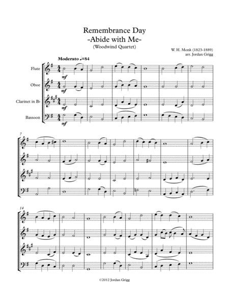 Remembrance Day 'Abide with Me' (Woodwind Quartet) (arr. Jordan Grigg)