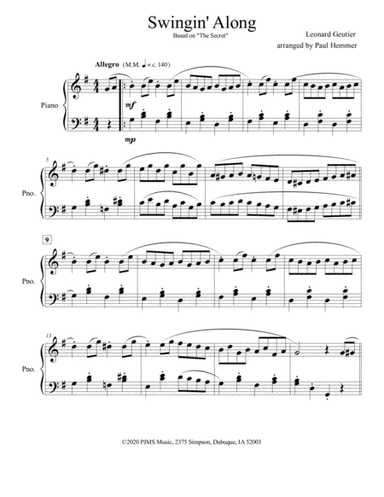 Swingin' Along - piano solo (based on "The Secret" by Leonard Geutier) (arr. Paul Hemmer)