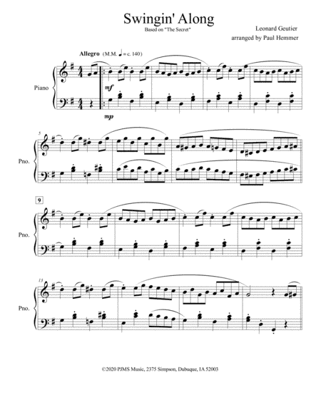 Swingin' Along - piano solo (based on "The Secret" by Leonard Geutier) (arr. Paul Hemmer)