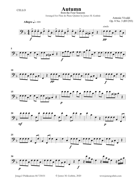 Vivaldi: The Four Seasons Complete for Flute & Piano Quintet (arr. James Guthrie, ASCAP)