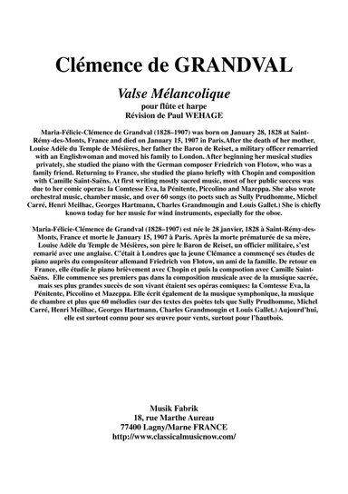 Clémence de Grandval: Valse Mélancolique for flute and harp (arr. Musik Fabrik Music Publishing)