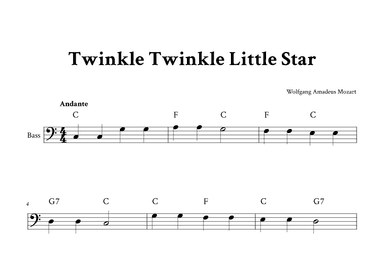 Twinkle Twinkle Little Star - For Bass (C Major with Chords) (arr. Yuri Noronha)