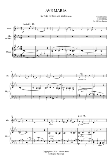 Avé Maria - César Franck for Low Voice (Cm) and Violin Solo (arr. H. Bento)