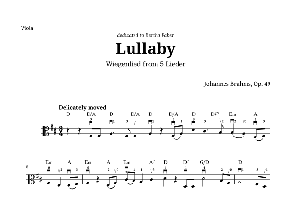 Wiegenlied (lullaby) by Brahms for Viola and Chords (arr. Langanho)