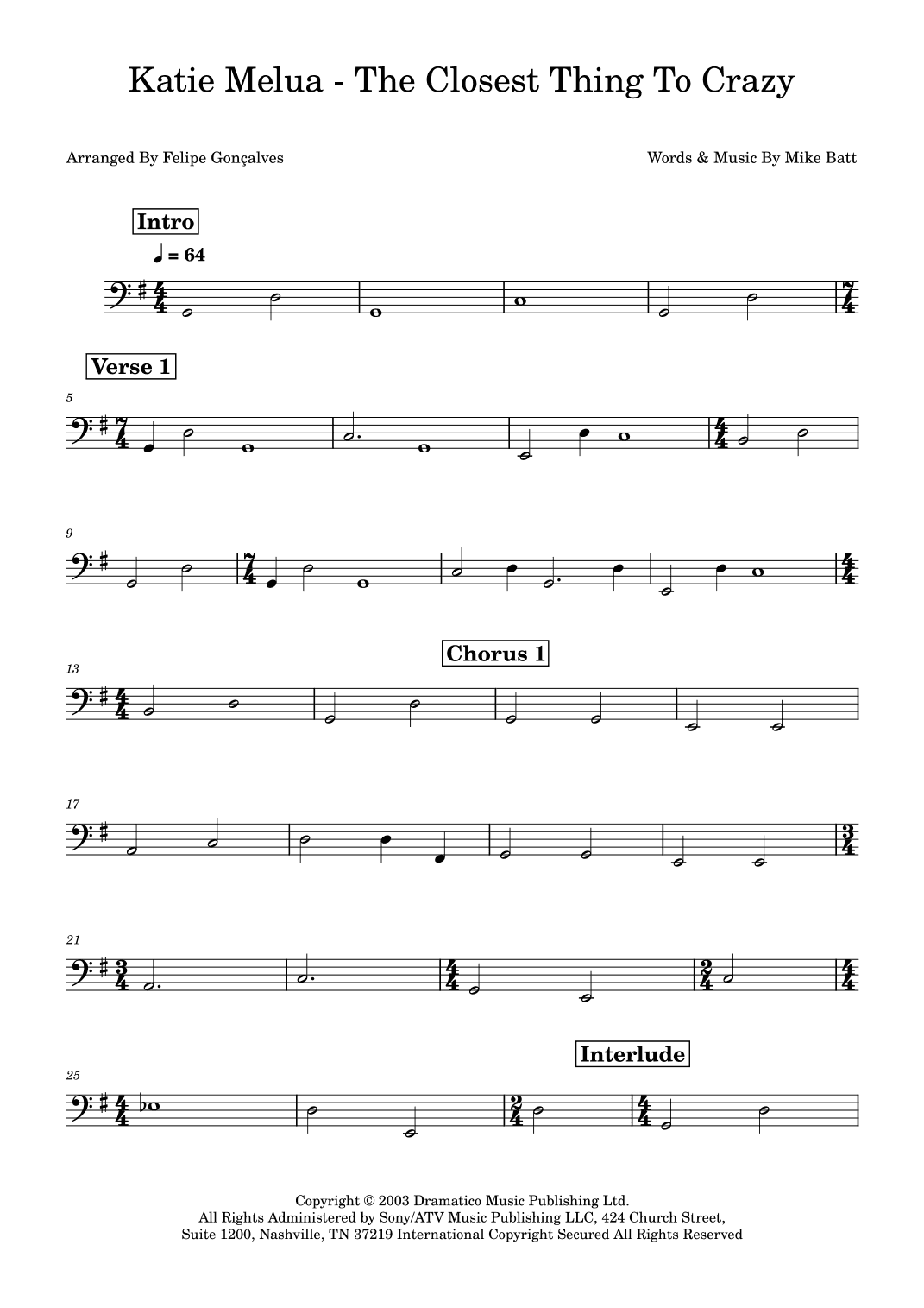 The Closest Thing To Crazy (arr. Felipe Gonçalves)