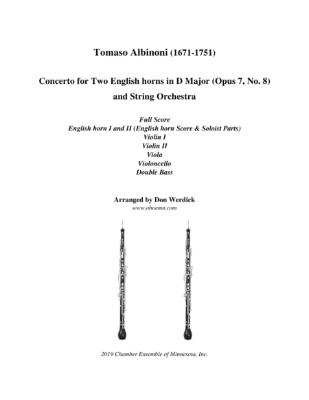 Concerto for Two English horns in D Major, Op. 7 No. 8 and String Orchestra (arr. Don Werdick (1946 - ))