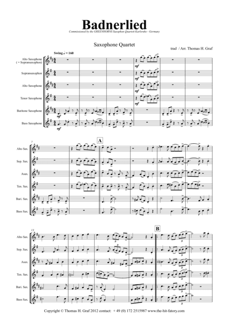 Badnerlied - Jazzy - Oktoberfest - Saxophone Quartet (arr. Thomas H. Graf)