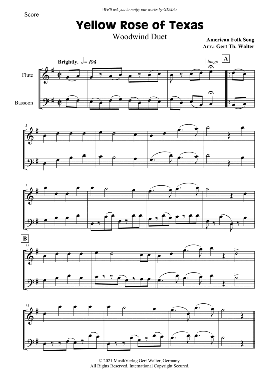 Yellow Rose of Texas (arr. Gert Th. Walter)