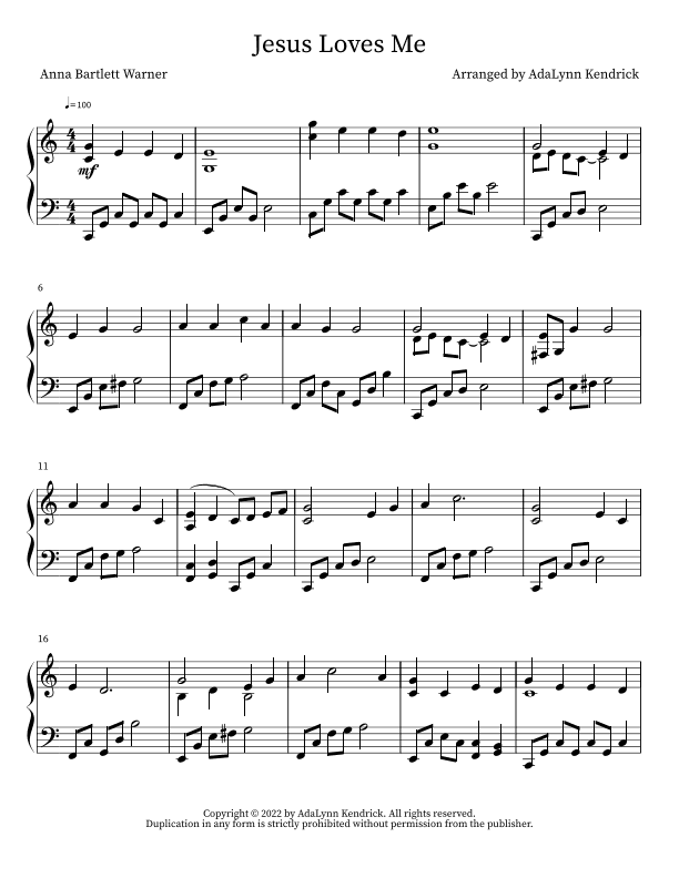 Jesus Loves Me (arr. AdaLynn Kendrick)