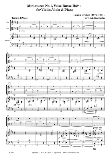 Miniatures No.7, Valse Russe H.89-1  for Violin, Viola & Piano (arr. Mikio Kamada)