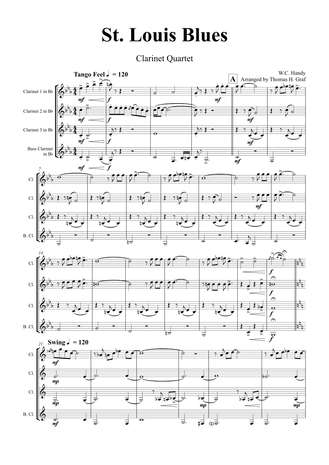 St. Louis Blues - W.C. Handy - Clarinet Quartet - C (arr. Thomas H. Graf)