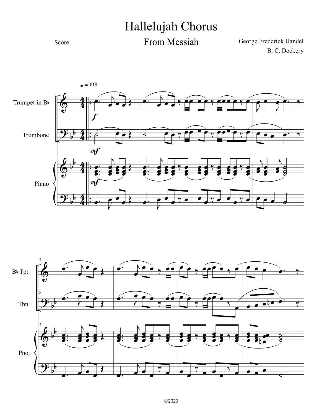 Hallelujah Chorus from Messiah (Trumpet and Trombone Duet with Piano Accompaniment) (arr. B. C. Dockery)