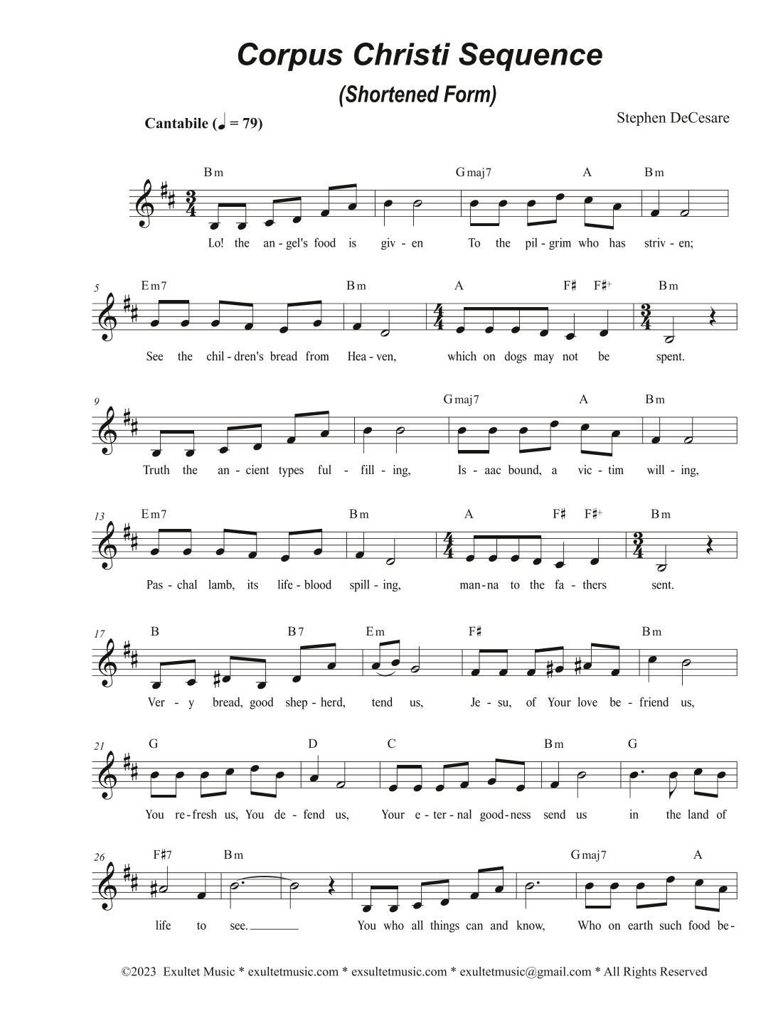 Corpus Christi Sequence (Shortened Form) (Unison choir - High Key)