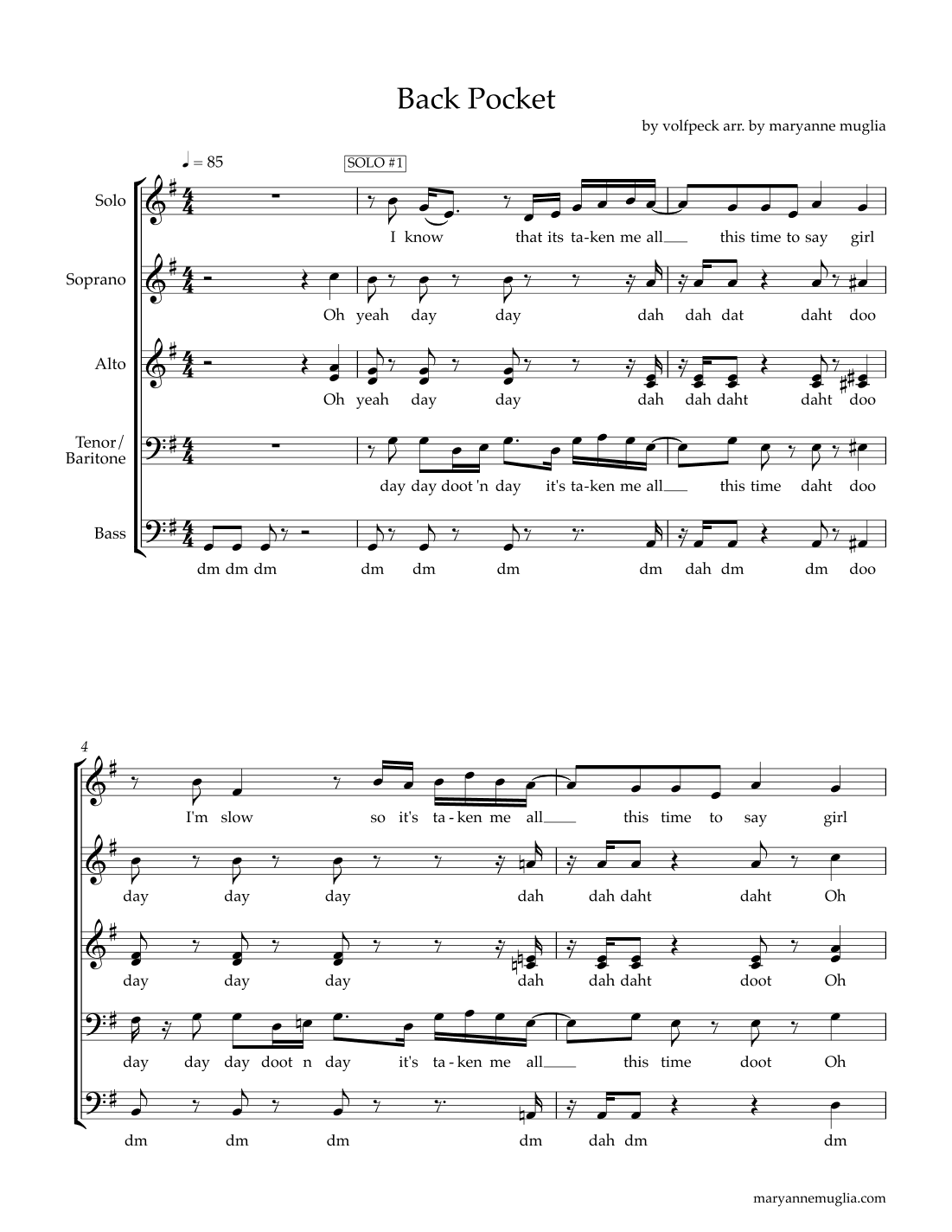 Back Pocket (arr. MaryAnne Muglia Smith)
