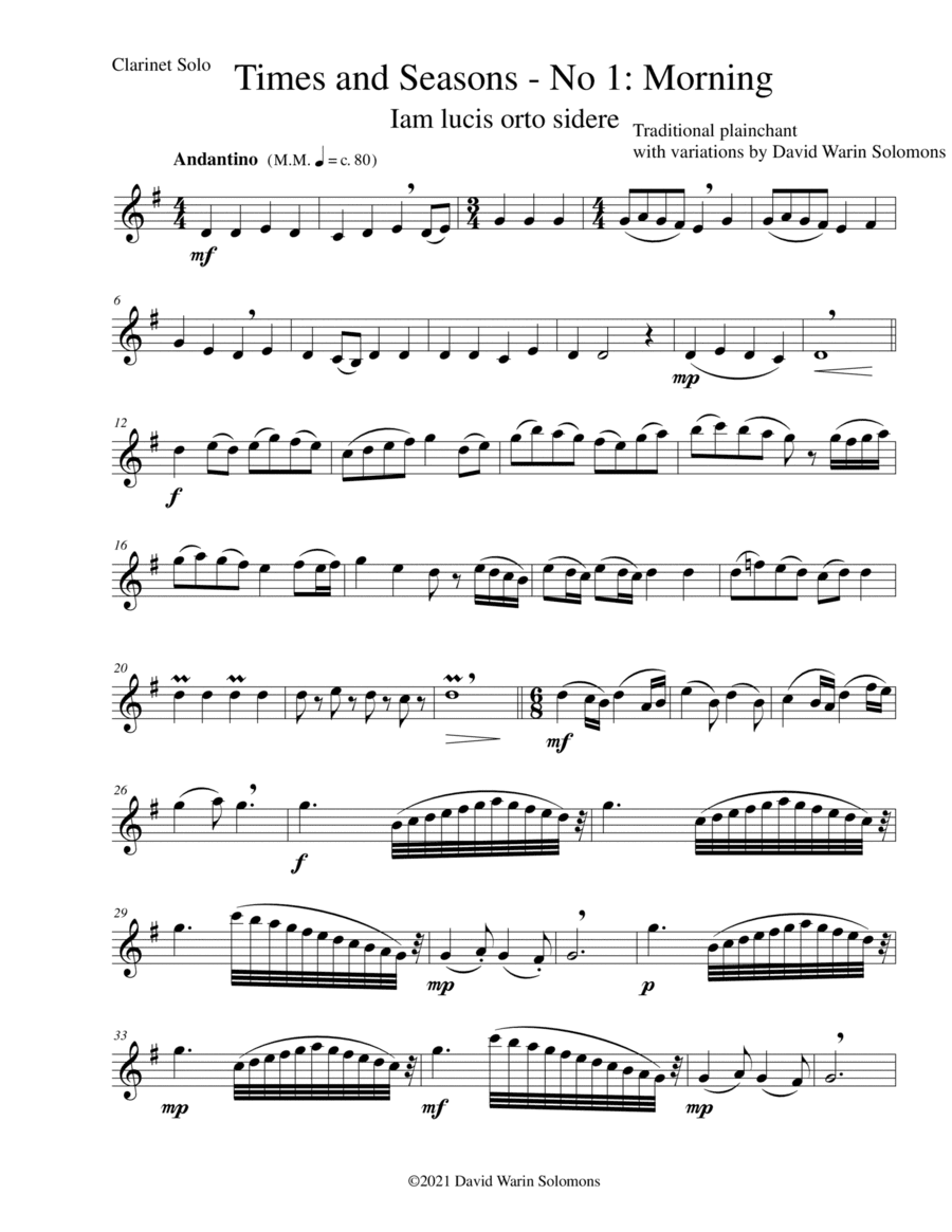 Times and Seasons for clarinet solo (all 4 pieces) (arr. David Warin Solomons)