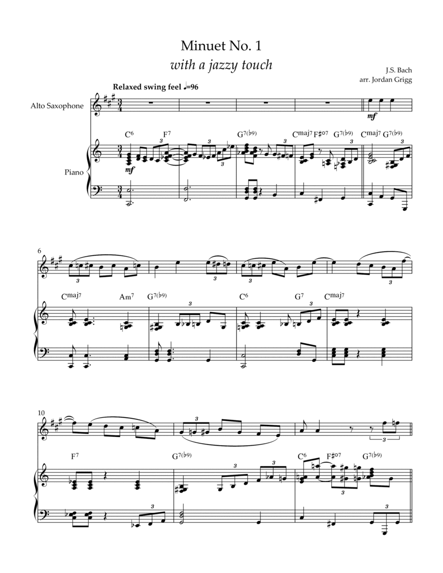 Minuet No 1 with a jazzy touch (arr. Jordan Grigg)