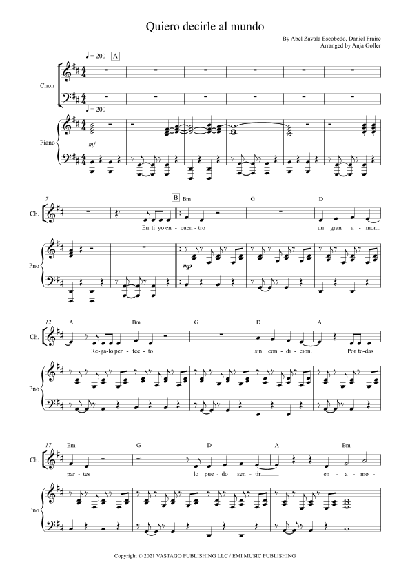 Quiero Decirle Al Mundo (arr. Anja Goller)