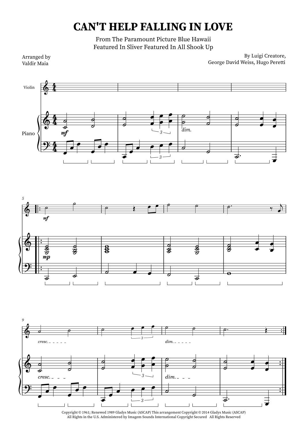 Can't Help Falling In Love (arr. Valdir Maia)