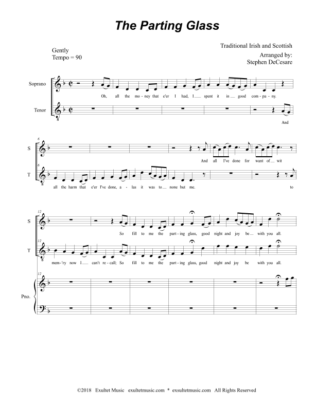The Parting Glass (for 2-part choir - (Soprano & Tenor) (arr. Stephen DeCesare)