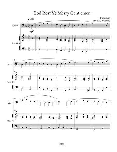 God Rest Ye Merry Gentlemen (Cello Solo) with optional piano accompaniment (arr. B. C. Dockery)