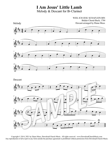 I Am Jesus' Little Lamb - Melody and Descant for Clarinet in Bb (arr. Diana Meux)