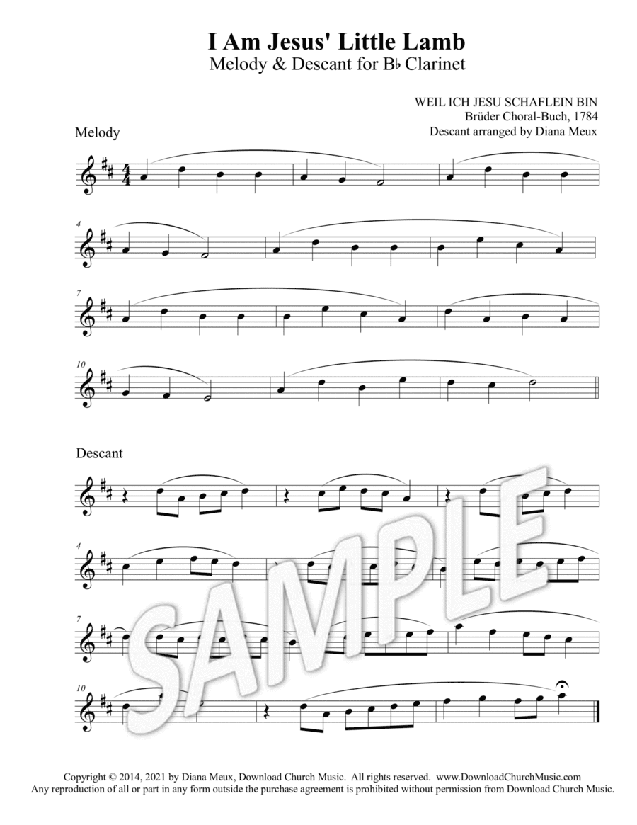 I Am Jesus' Little Lamb - Melody and Descant for Clarinet in Bb (arr. Diana Meux)