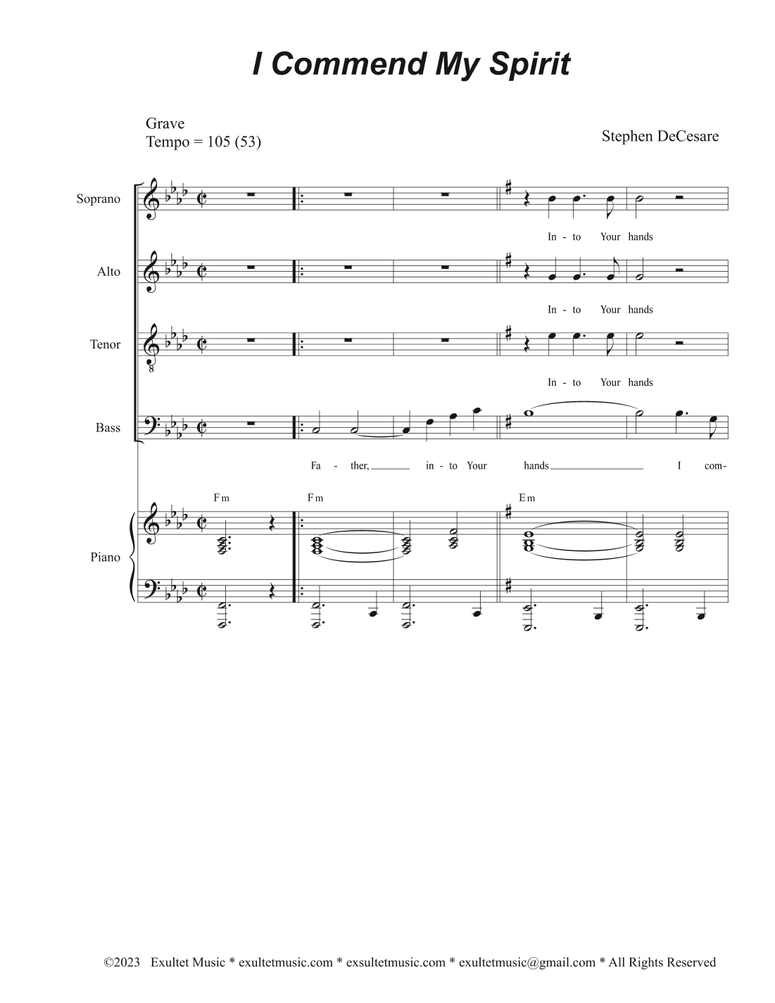 I Commend My Spirit (Psalm 31) (Vocal Quartet - (SATB)