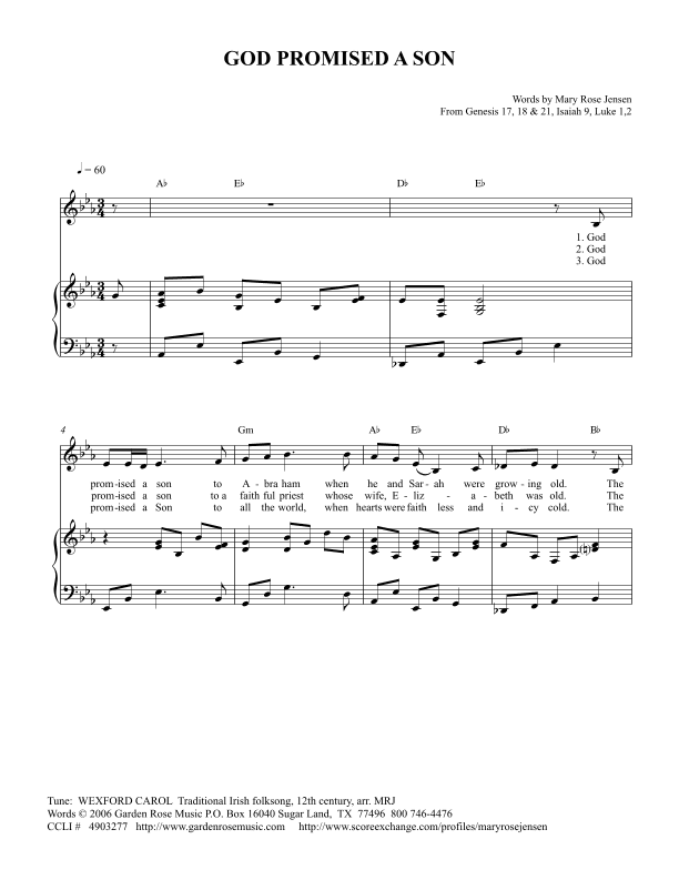 God Promised a Son - Piano / Vocal (WEXFORD CAROL) (arr. Mary Rose Jensen)