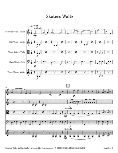 Skaters Waltz by Waldteufel for String Quartet in Schools (arr. Joseph Judge)