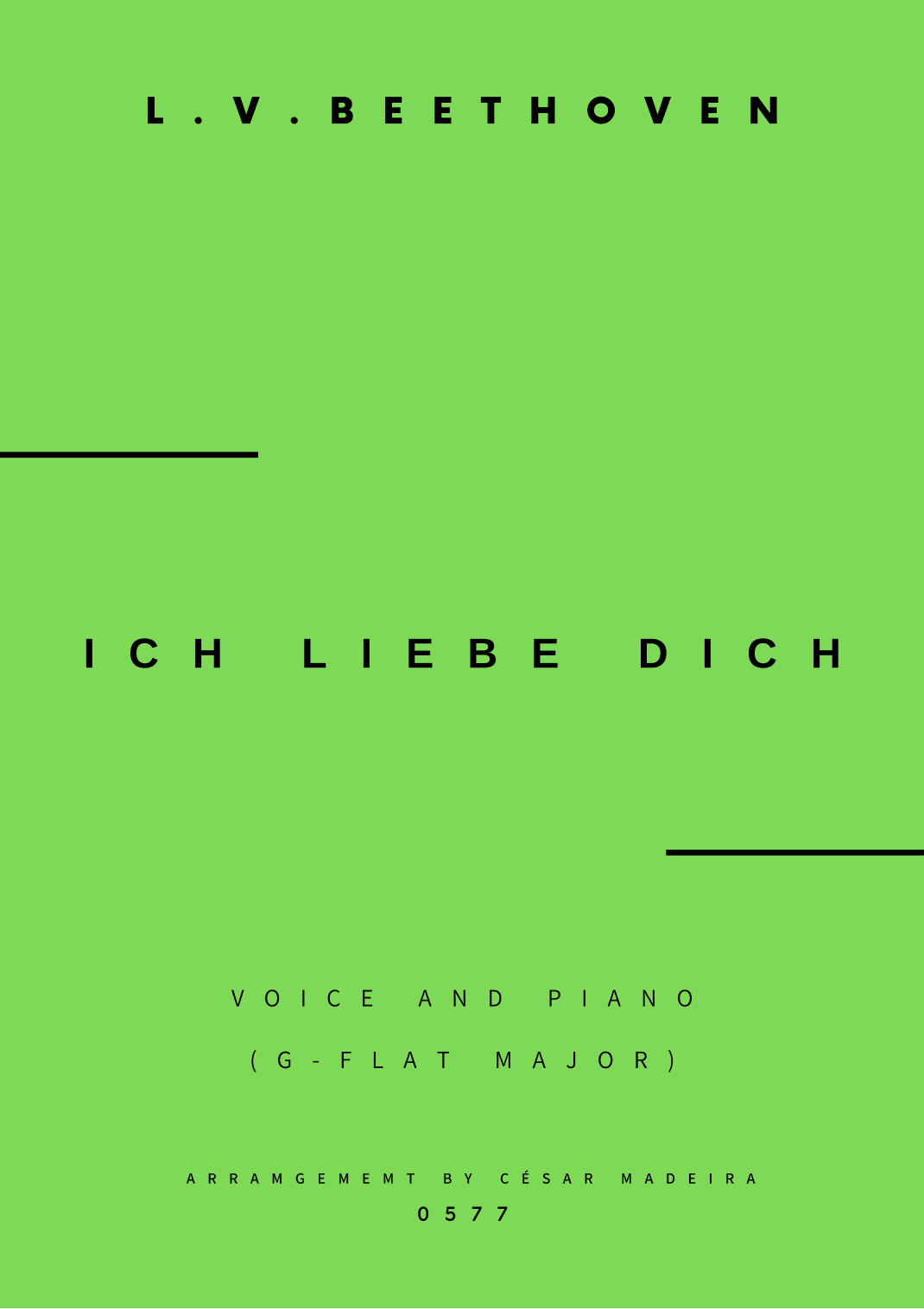 Ich Liebe Dich - Voice and Piano - Gb Major (Full Score and Parts) (arr. César Madeira)