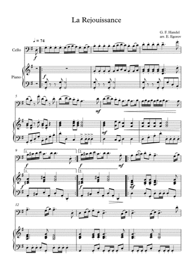 La Rejouissance, George Frideric Handel, For Cello & Piano