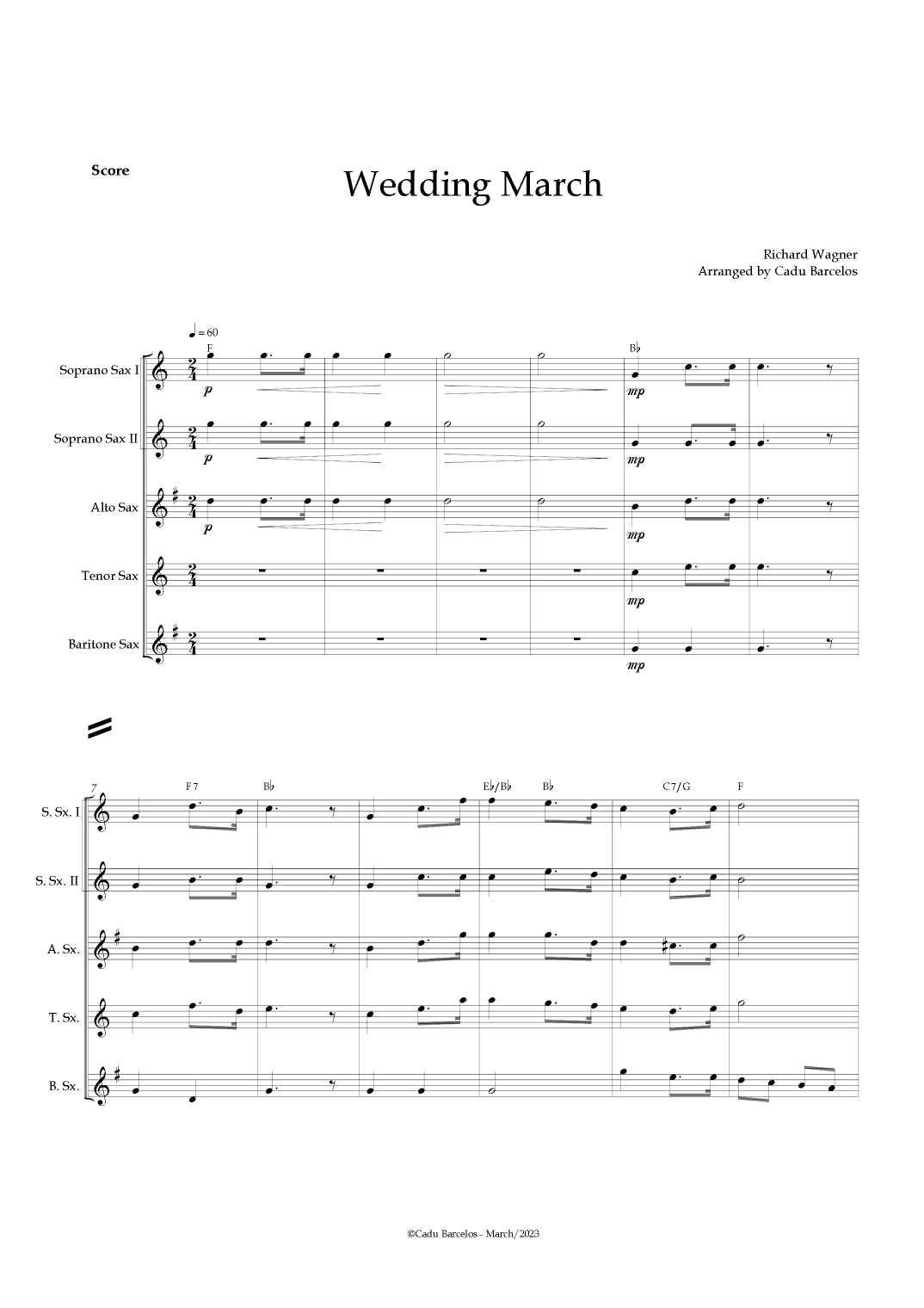 Wedding March (Wagner) Saxophone Quintet Chords (arr. Cadu Barcelos)