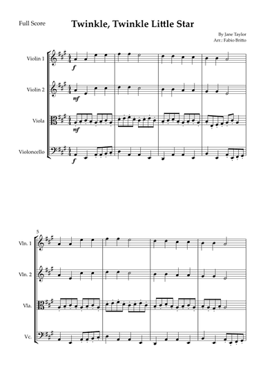 Twinkle, Twinkle Little Star for String Quartet (arr. Fabio Britto)