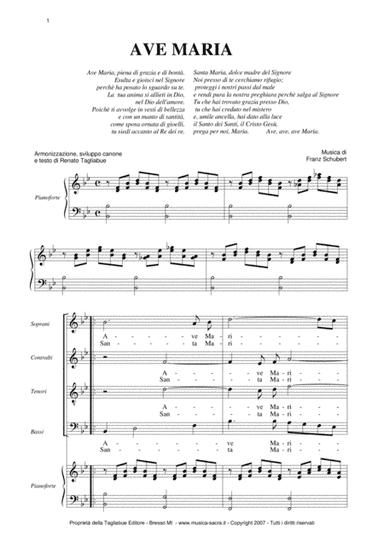 AVE MARIA by Schubert - Italian Lyrics - Choir SATB - With Choir Parts (arr. R. Tagliabue)