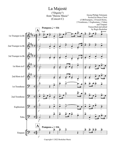 La Majeste (from "Heroic Music") (C) (Brass Choir - 3 Trp, 2 Hrn, 2 Trb, 1 Euph, 1 Tuba, Timp) (arr. Regis Bookshar)