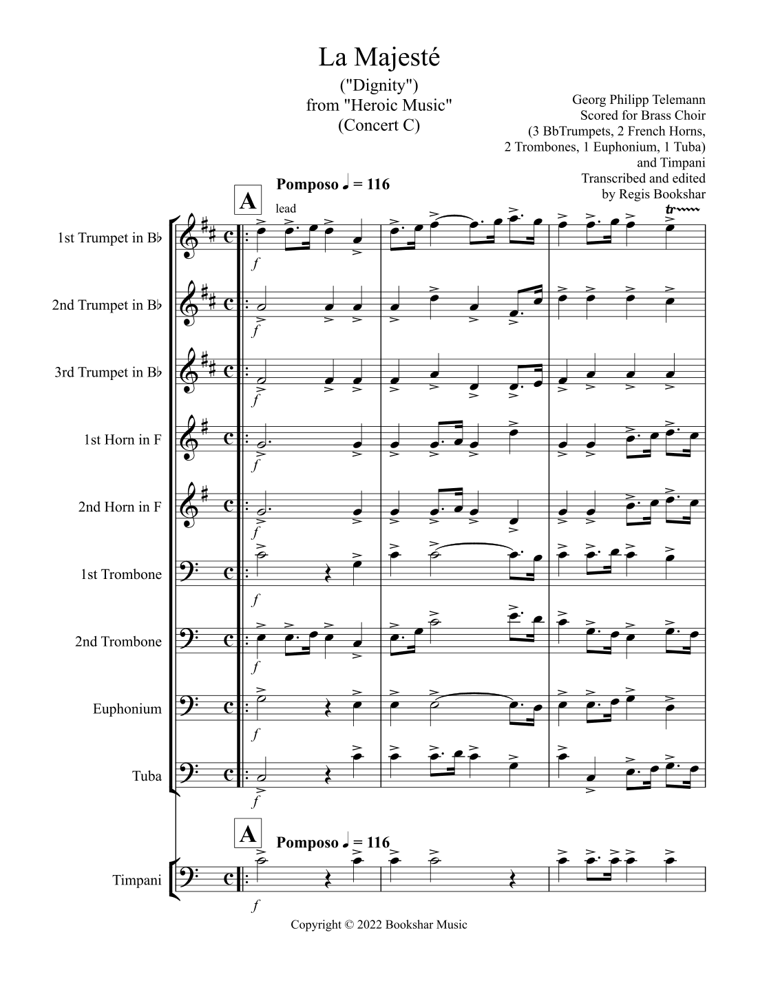 La Majeste (from "Heroic Music") (C) (Brass Choir - 3 Trp, 2 Hrn, 2 Trb, 1 Euph, 1 Tuba, Timp) (arr. Regis Bookshar)