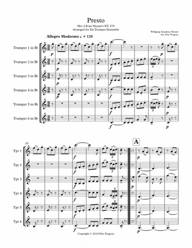 Mozart's Presto for Trumpet Sextet (arr. Eric Fregoso)