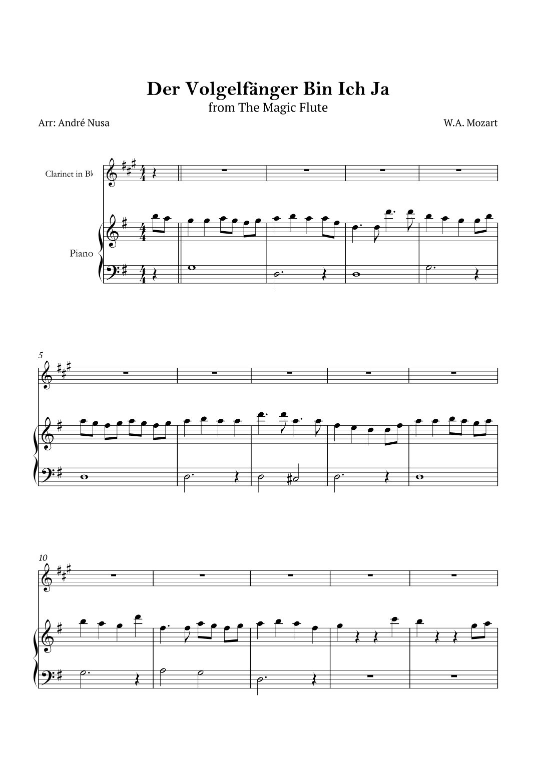 Der Vogelfänger bin ich ja (arr. André Nusa)