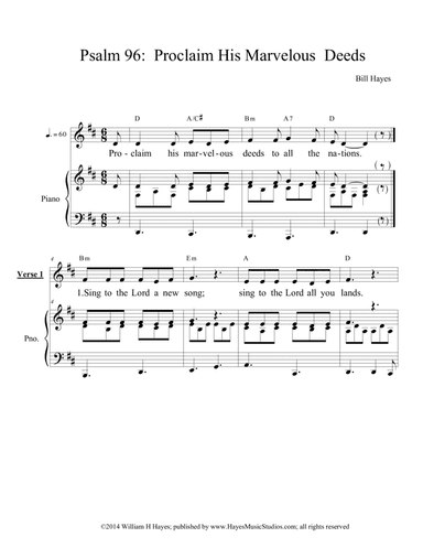 Psalm 96:  Proclaim His Marvelous Deeds (lpiano/vocal)